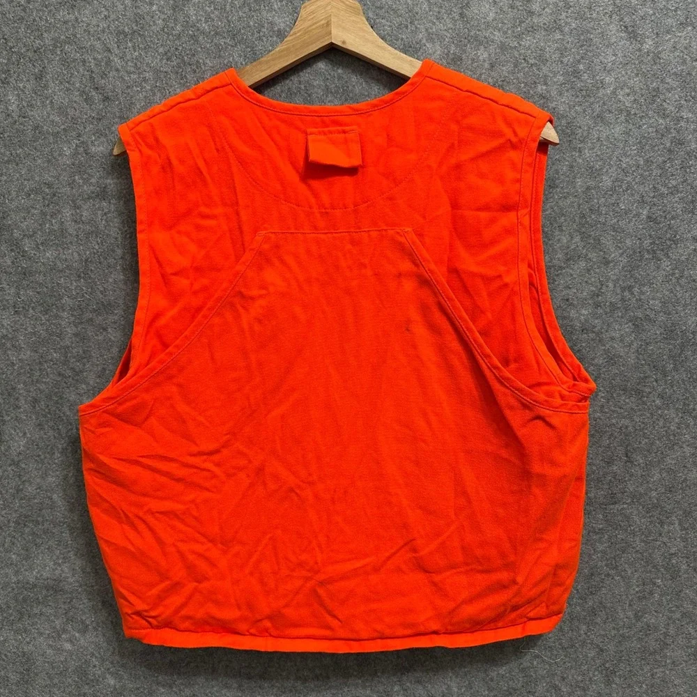 Cabela's Hunting Vest‎ Mens L Orange Blaze Quilted Game Pocket Full Zip Regular